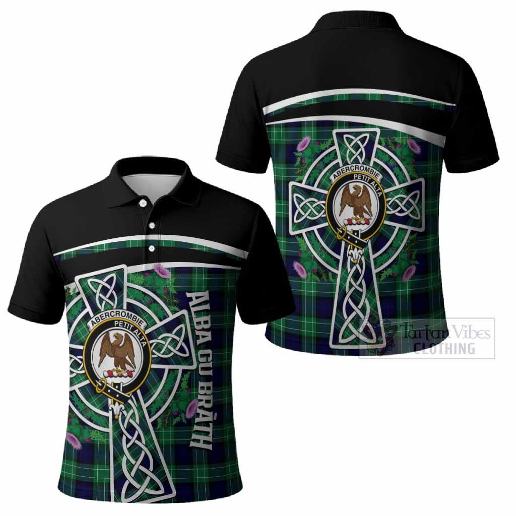 Abercrombie Tartan Crest Polo Shirt Scottish Thistle Celtic Cross Alba Gu Brath