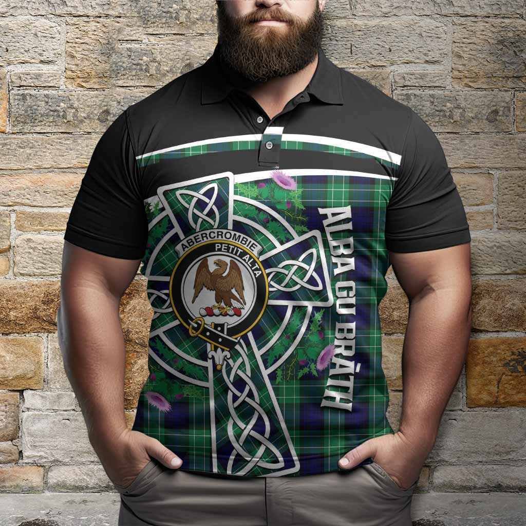 Abercrombie Tartan Crest Polo Shirt Scottish Thistle Celtic Cross Alba Gu Brath