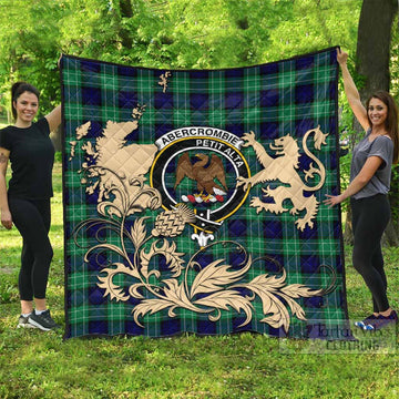 Abercrombie Tartan Crest Premium Quilt with Scottish Iconic Symbols 