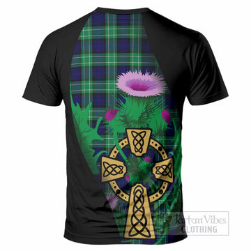 Abercrombie Tartan Crest T-Shirt Celtic Cross Thistle Flowers