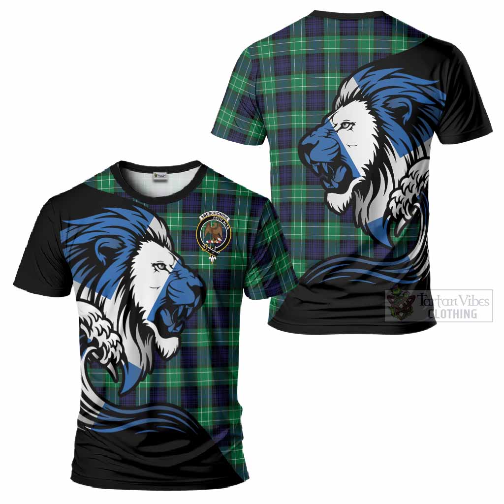 Abercrombie Tartan Crest T-Shirt Scottish Golden Lions Wave Flow