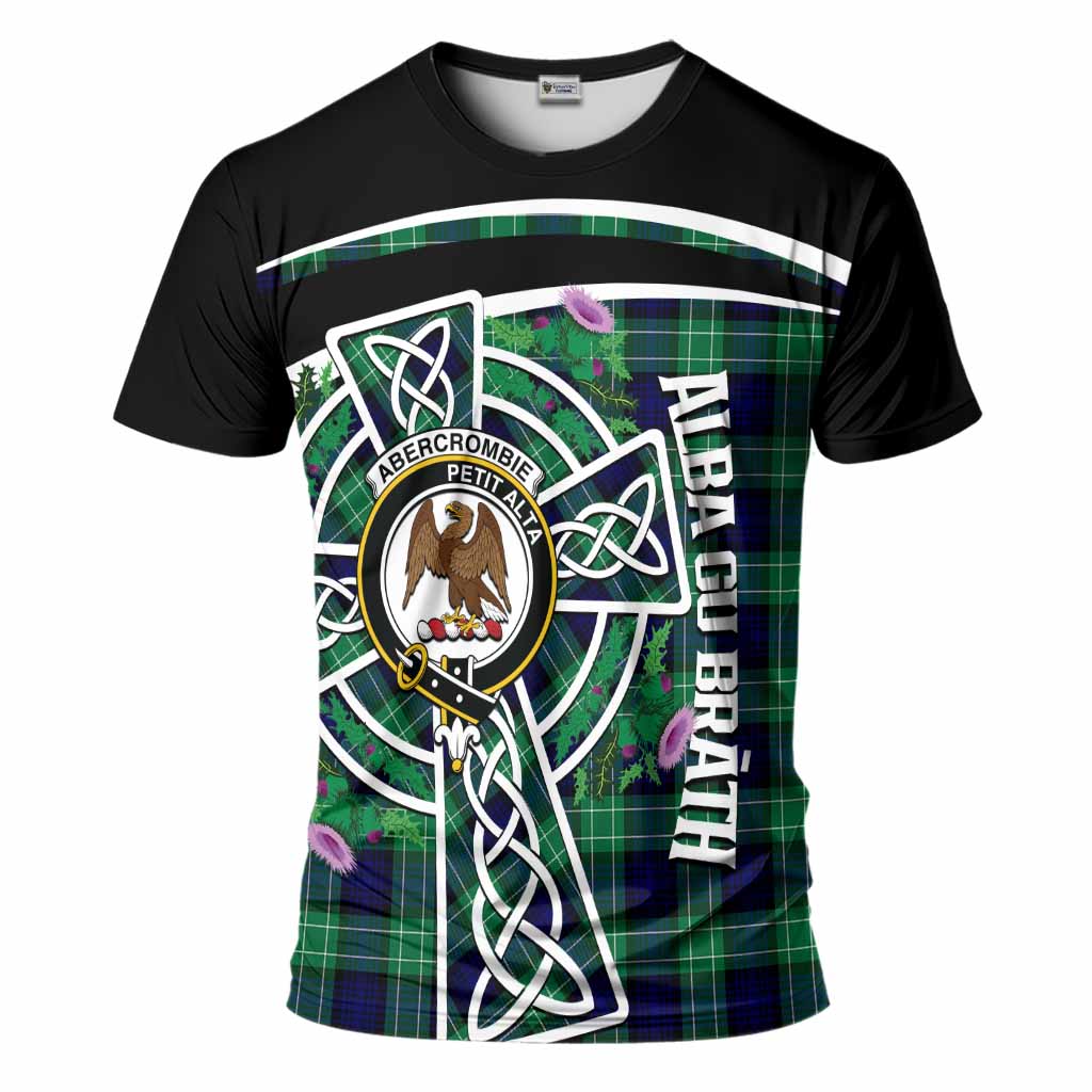Abercrombie Tartan Crest T-Shirt Scottish Thistle Celtic Cross Alba Gu Brath