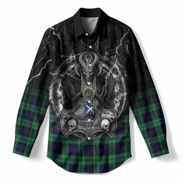 Abercrombie Tartan Crest Women Casual Shirt Celtic Odin's Raven Legacy