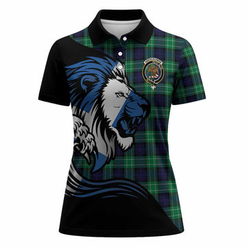 Abercrombie Tartan Crest Women Polo Shirt Scottish Golden Lions Wave Flow