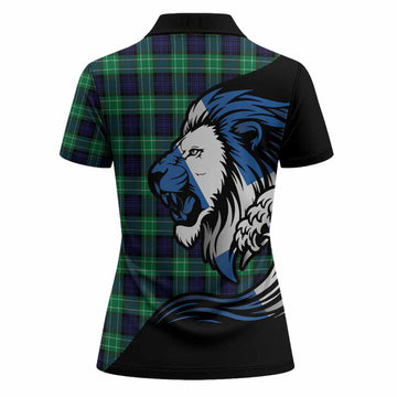 Abercrombie Tartan Crest Women Polo Shirt Scottish Golden Lions Wave Flow