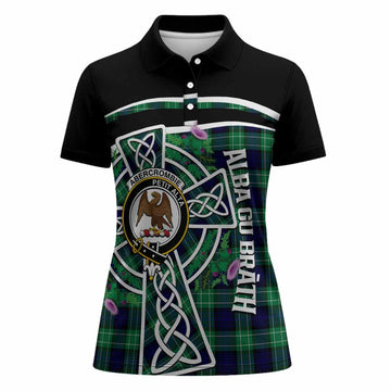 Abercrombie Tartan Crest Women Polo Shirt Scottish Thistle Celtic Cross Alba Gu Brath