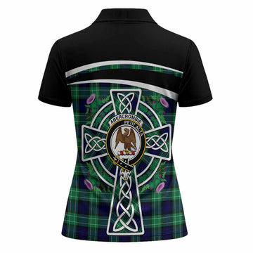 Abercrombie Tartan Crest Women Polo Shirt Scottish Thistle Celtic Cross Alba Gu Brath