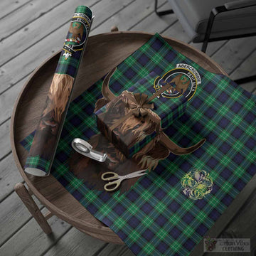 Abercrombie Tartan Crest Wrapping Paper Scotland Heilan Coo Tartan Seamless Style