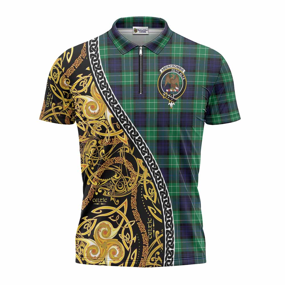 Abercrombie Tartan Crest Zipper Polo Shirt Celtic Knot and Triple Trickle Spiral Symbols
