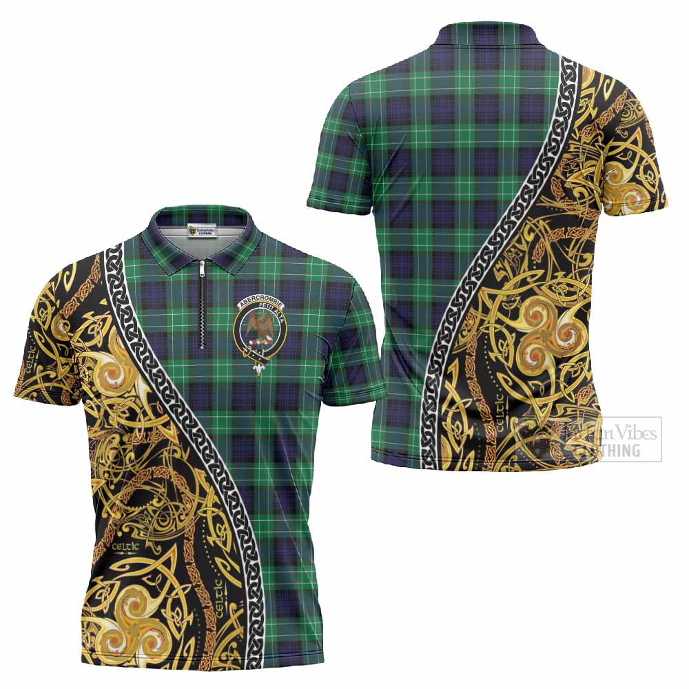 Abercrombie Tartan Crest Zipper Polo Shirt Celtic Knot and Triple Trickle Spiral Symbols