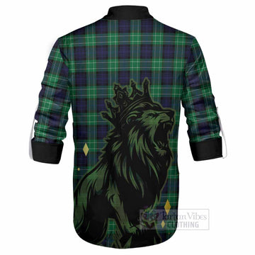 Abercrombie Tartan Family Crest Ghillie Shirt Crowned Lion Roaring