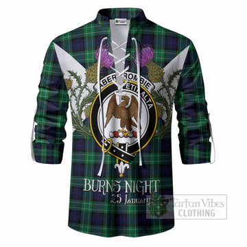Abercrombie Tartan Family Crest Ghillie Shirt Scottish Burns Night Thistle Floral