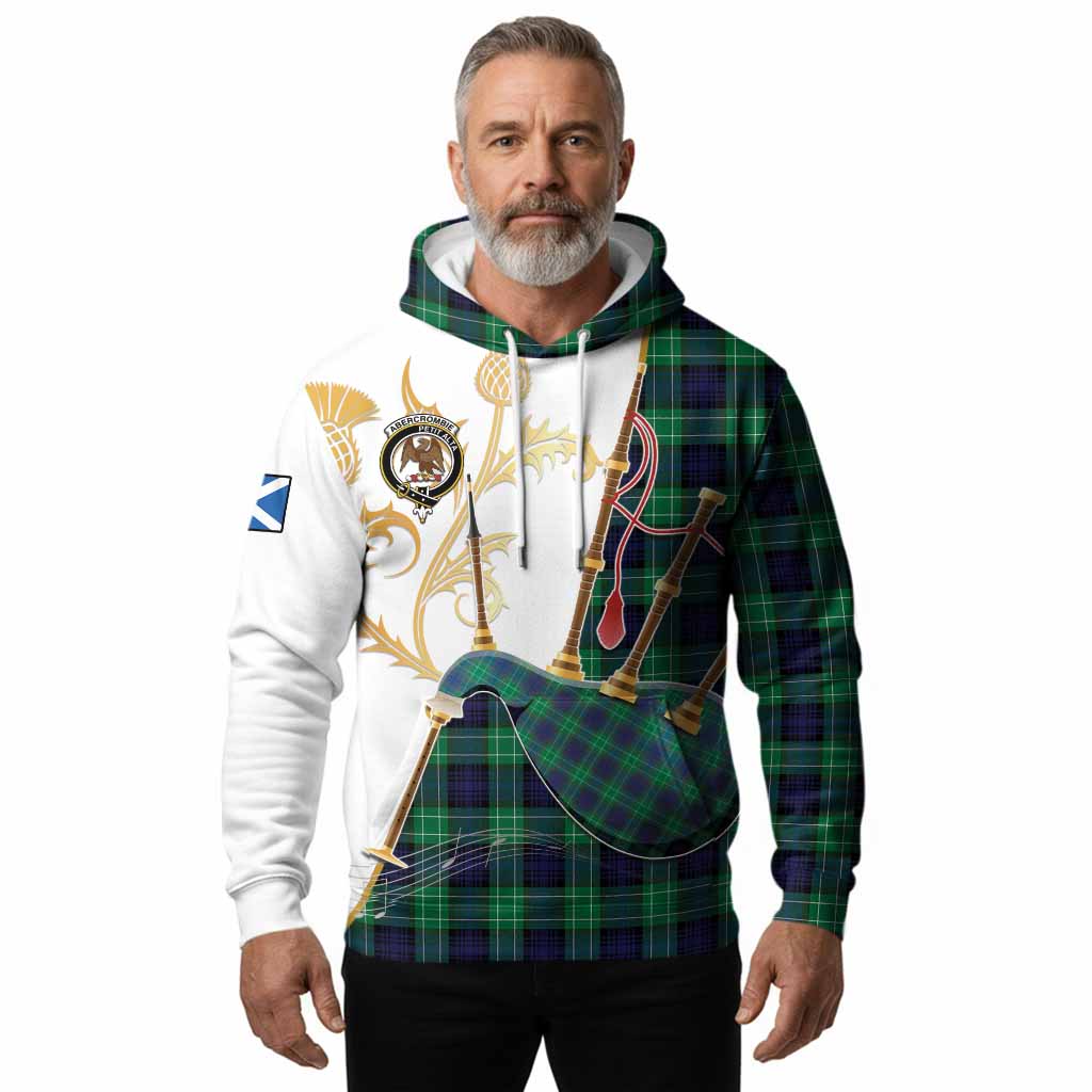 Abercrombie Tartan Family Crest Hoodie Bagpipes with Scottish Thistle