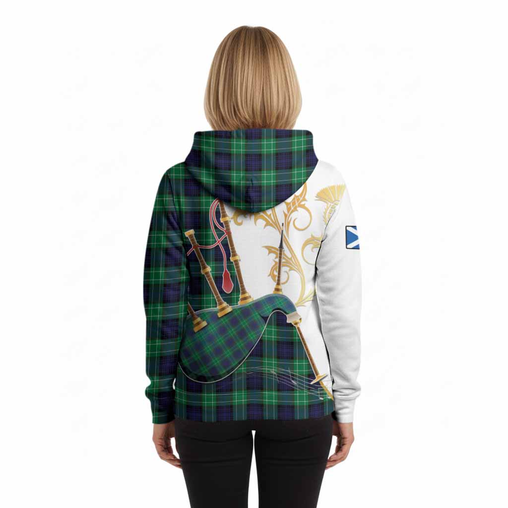 Abercrombie Tartan Family Crest Hoodie Bagpipes with Scottish Thistle