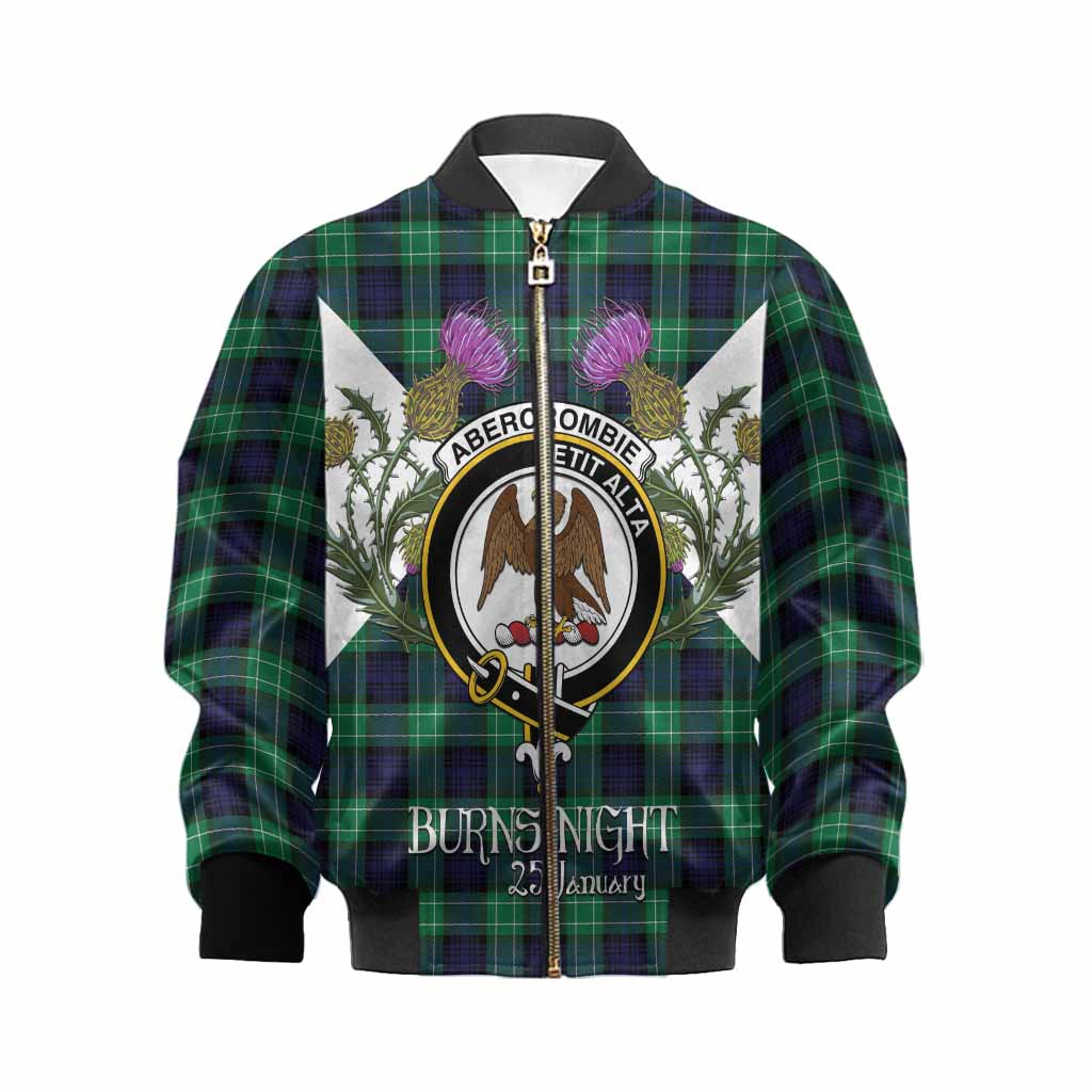 Abercrombie Tartan Family Crest Kid Bomber Jacket Scottish Burns Night Thistle Floral
