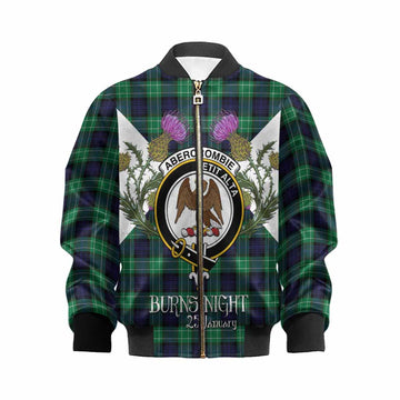 Abercrombie Tartan Family Crest Kid Bomber Jacket Scottish Burns Night Thistle Floral