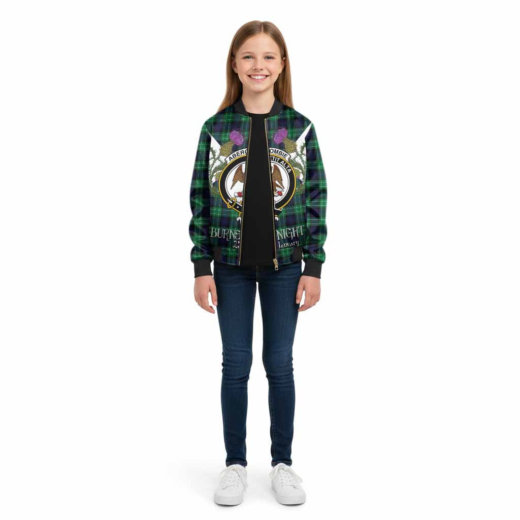 Abercrombie Tartan Family Crest Kid Bomber Jacket Scottish Burns Night Thistle Floral