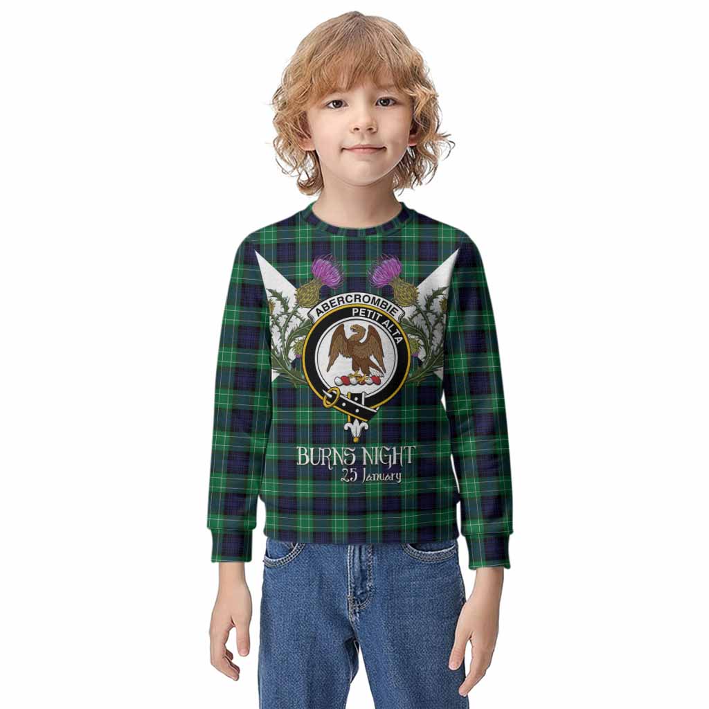 Abercrombie Tartan Family Crest Kid Knitted Sweatshirt Scottish Burns Night Thistle Floral