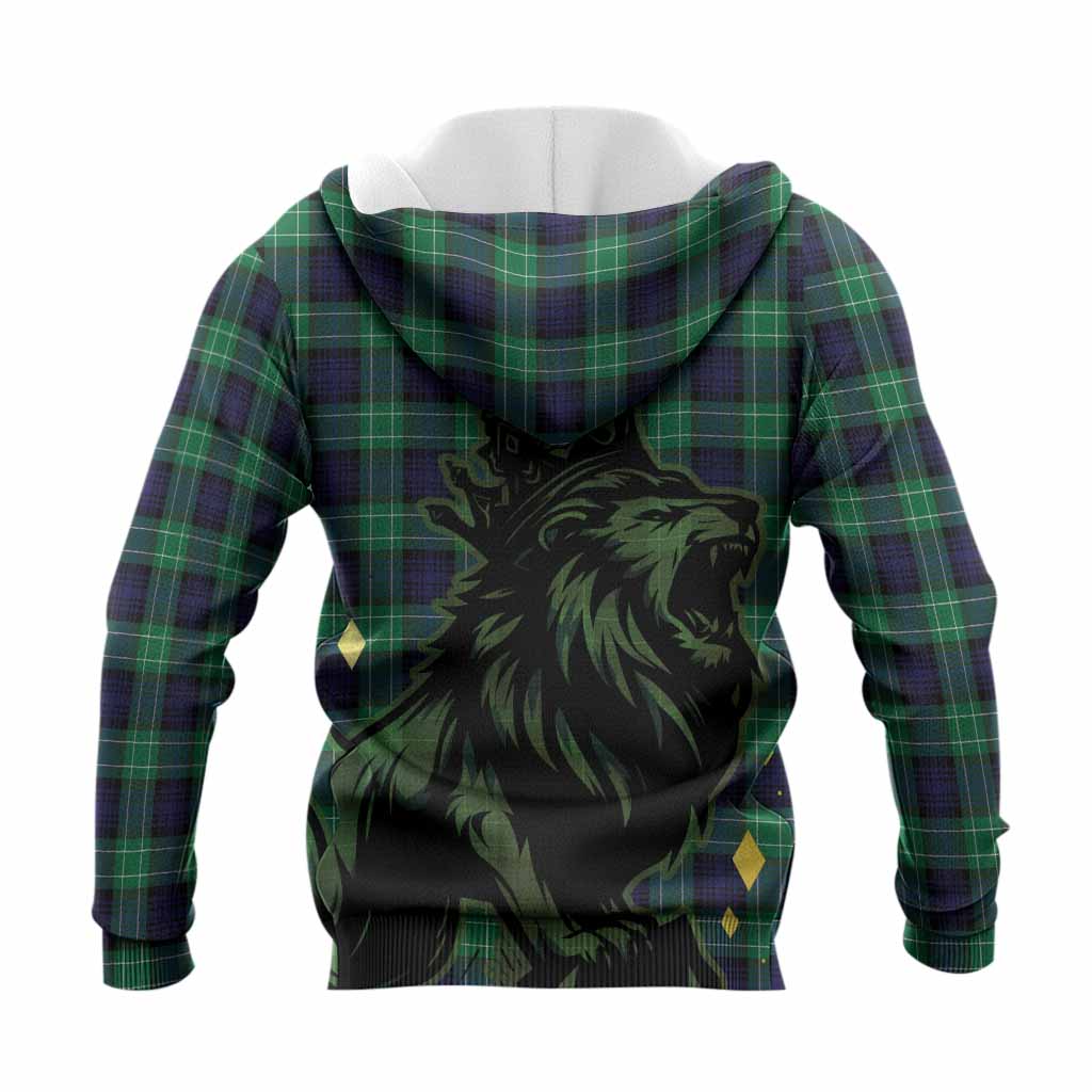 Abercrombie Tartan Family Crest Knitted Hoodie Crowned Lion Roaring