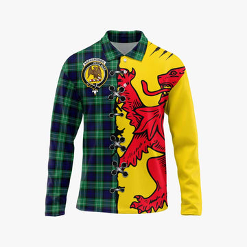 Abercrombie Tartan Family Crest Long Sleeve Polo Shirt Lion Rampant Honor