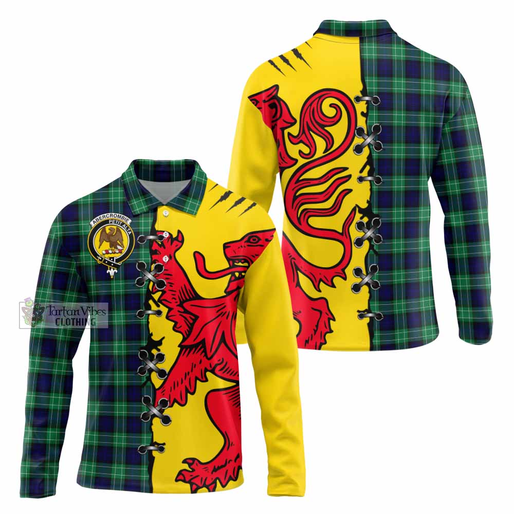 Abercrombie Tartan Family Crest Long Sleeve Polo Shirt Lion Rampant Honor - Tartan Vibes Clothing