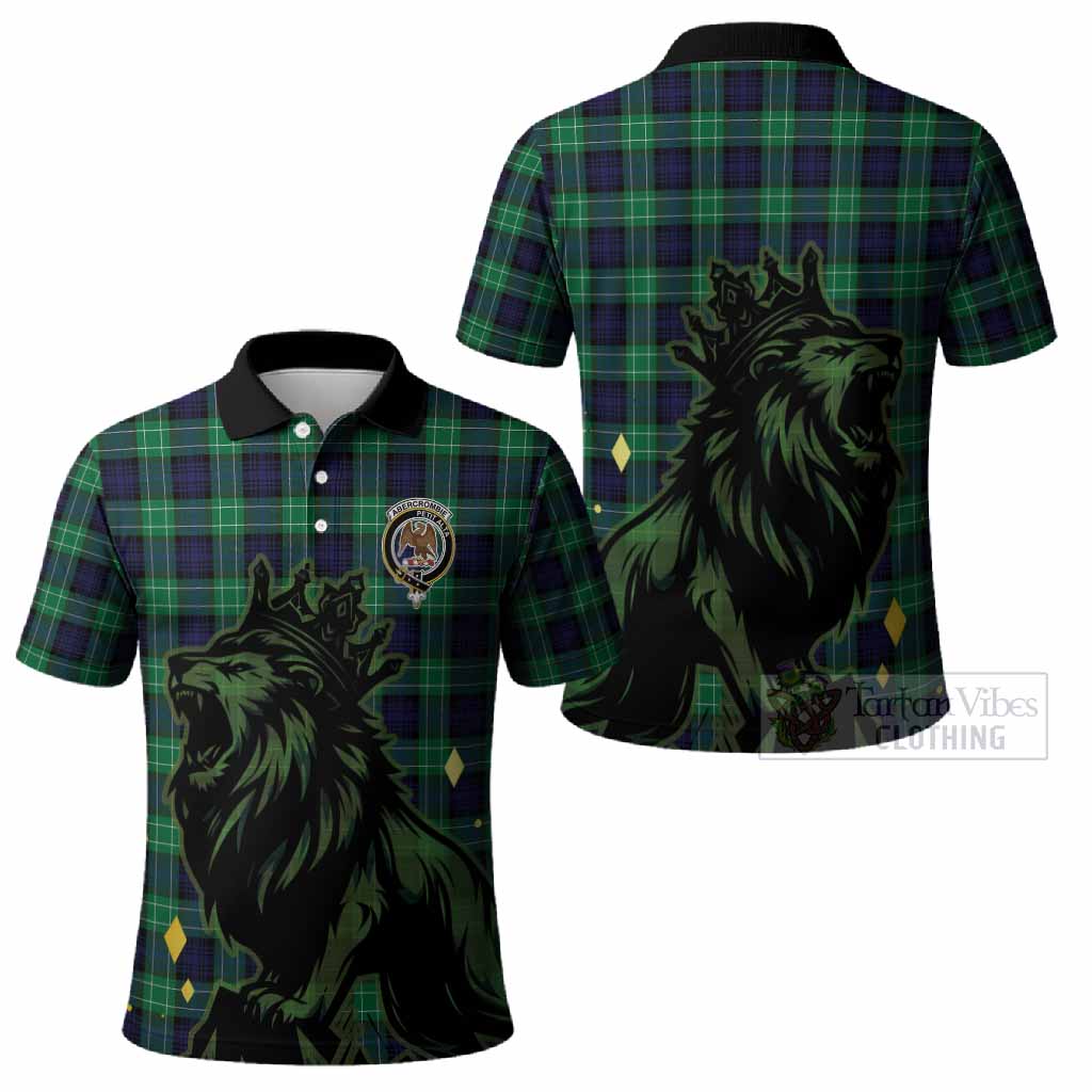 Abercrombie Tartan Family Crest Polo Shirt Crowned Lion Roaring