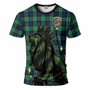 Abercrombie Tartan Family Crest T-Shirt Crowned Lion Roaring