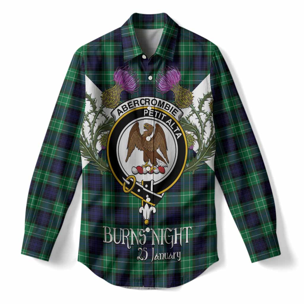 Abercrombie Tartan Family Crest Women Casual Shirt Scottish Burns Night Thistle Floral
