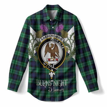 Abercrombie Tartan Family Crest Women Casual Shirt Scottish Burns Night Thistle Floral