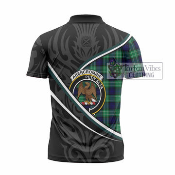 Abercrombie Tartan Family Crest Zipper Polo Shirt Celtic Scottish Thistle Floral