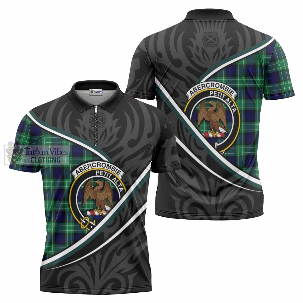 Abercrombie Tartan Family Crest Zipper Polo Shirt Celtic Scottish Thistle Floral - Tartan Vibes Clothing