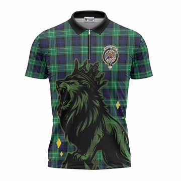 Abercrombie Tartan Family Crest Zipper Polo Shirt Crowned Lion Roaring