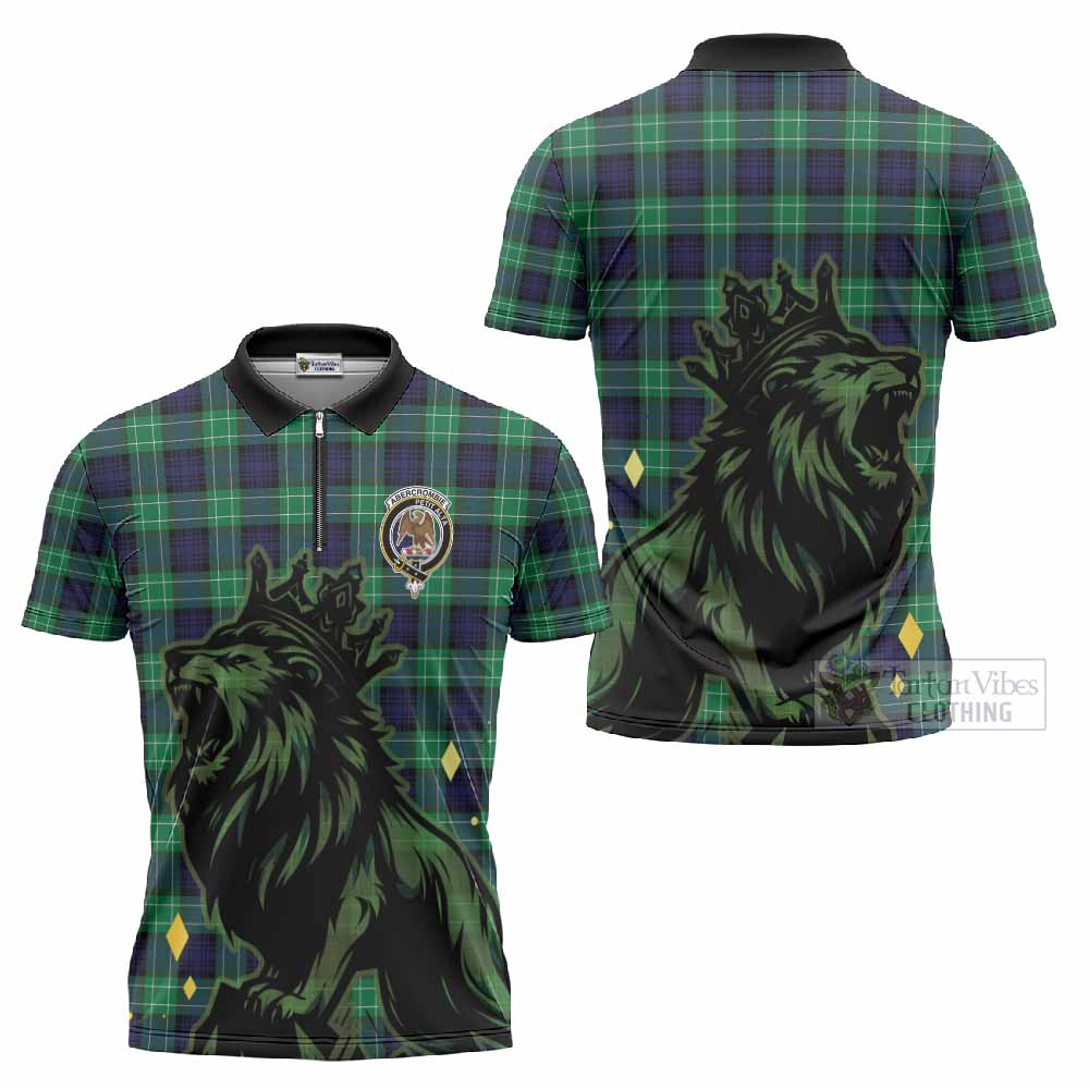 Abercrombie Tartan Family Crest Zipper Polo Shirt Crowned Lion Roaring