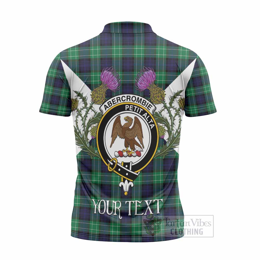 Abercrombie Tartan Family Crest Zipper Polo Shirt Scottish Burns Night Thistle Floral
