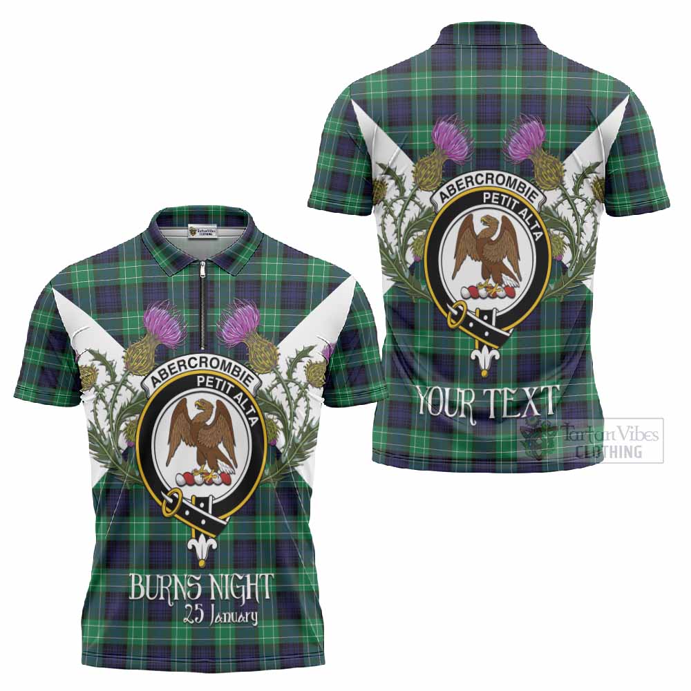 Abercrombie Tartan Family Crest Zipper Polo Shirt Scottish Burns Night Thistle Floral