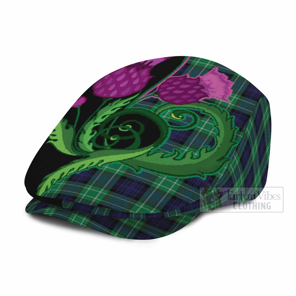 Abercrombie Tartan Flat Cap, Jeff Cap Traditional Scottish Thistle