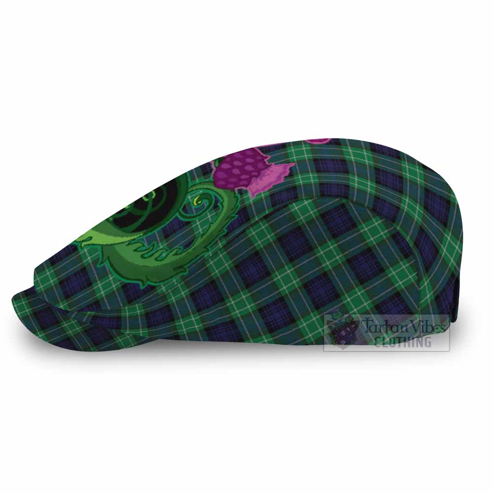 Abercrombie Tartan Flat Cap, Jeff Cap Traditional Scottish Thistle