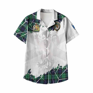 Abercrombie Tartan Kid Hawaiian Shirt with Family Crest and Lion Rampant Grunge Style