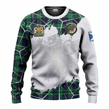 Abercrombie Tartan Knitted Sweater with Family Crest and Lion Rampant Grunge Style