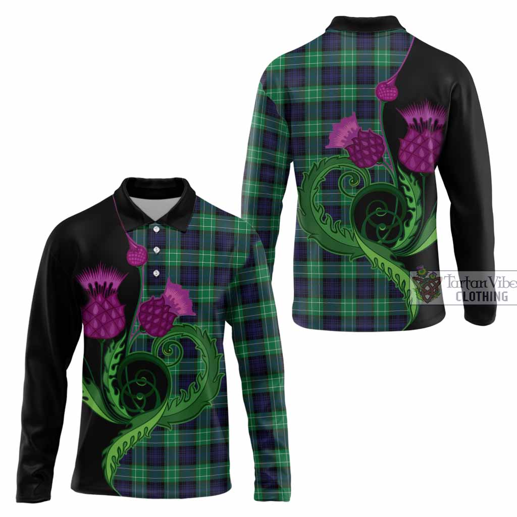 Abercrombie Tartan Long Sleeve Polo Shirt Traditional Scottish Thistle