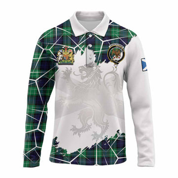 Abercrombie Tartan Long Sleeve Polo Shirt with Family Crest and Lion Rampant Grunge Style