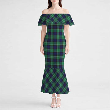 Abercrombie Tartan Off Shoulder Ruffle Mermaid Maxi Dress