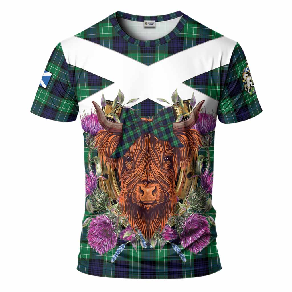 Abercrombie Tartan T-Shirt Scottish Thistle Heilan Coo
