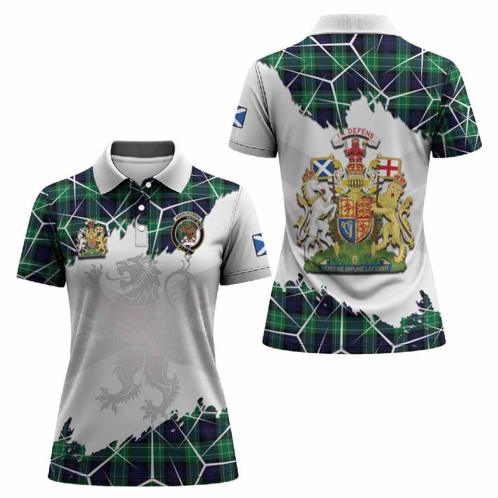 Abercrombie Tartan Women Polo Shirt with Family Crest and Lion Rampant Grunge Style