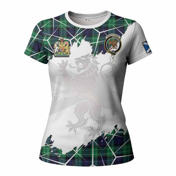 Abercrombie Tartan Women T shirt with Family Crest and Lion Rampant Grunge Style