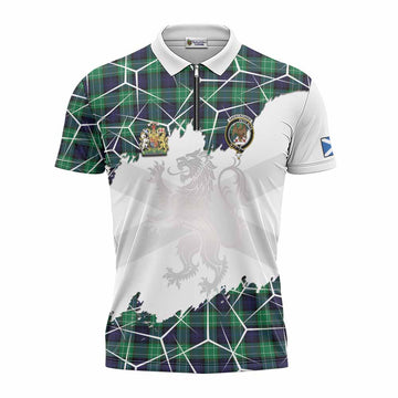 Abercrombie Tartan Zipper Polo Shirt with Family Crest and Lion Rampant Grunge Style