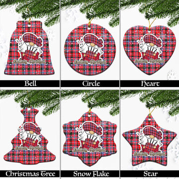 Aberdeen District Tartan Christmas Ceramic Ornaments with Scottish Gnome Playing Bagpipes