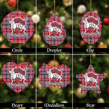 Aberdeen District Tartan Christmas Ornaments with Scottish Gnome Playing Bagpipes Alumium - Tartanvibesclothing