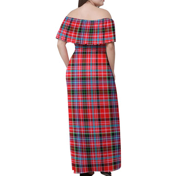 Aberdeen District Tartan Off Shoulder Long Dress - Tartanvibesclothing