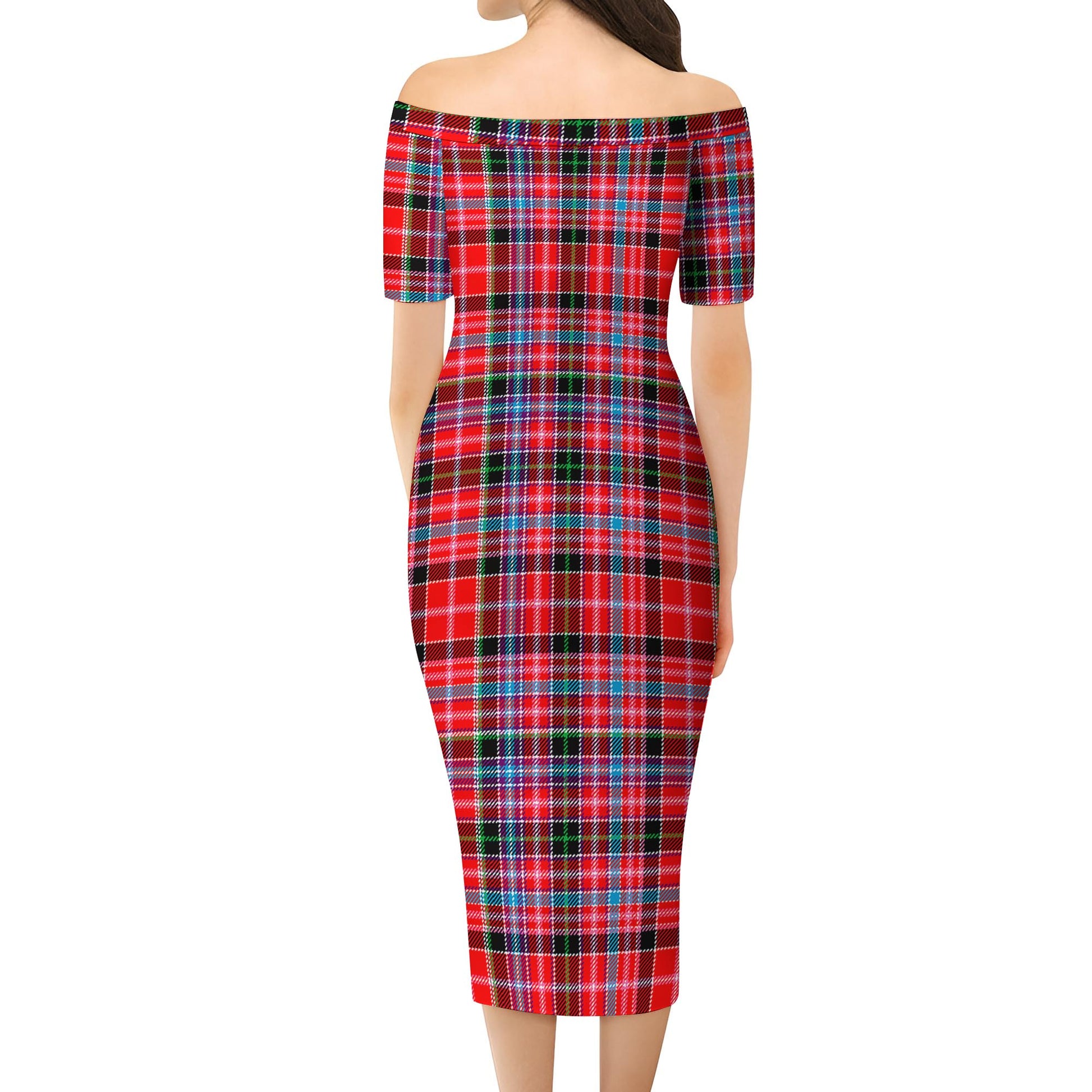 Aberdeen District Tartan Off Shoulder Lady Dress - Tartanvibesclothing